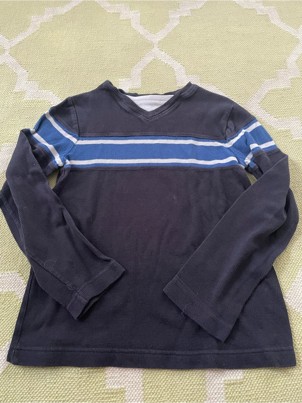 urban pipeline Navy Long-Sleeve Shirt with Blue & White Stripes